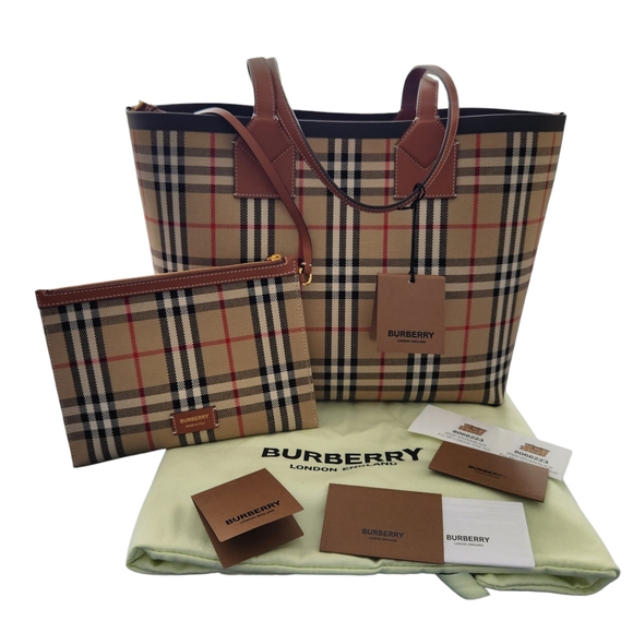 Burberry Medium London Check Tote Bag In Briar Brown /Black Luxury Designer - Picture 1 of 13